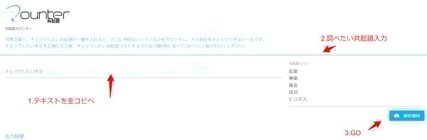 創業手帳の共起語含有数ー共起語カウンタ