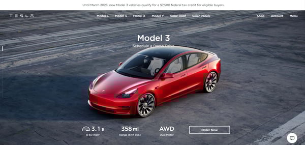Teslaの公式HP