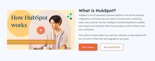 HubSpot公式サイトに設置された製品説明動画