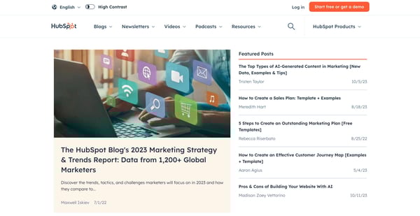 HubSpot英語版ブログの例