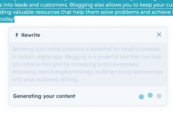 hubspot ai rewriting a paragraph