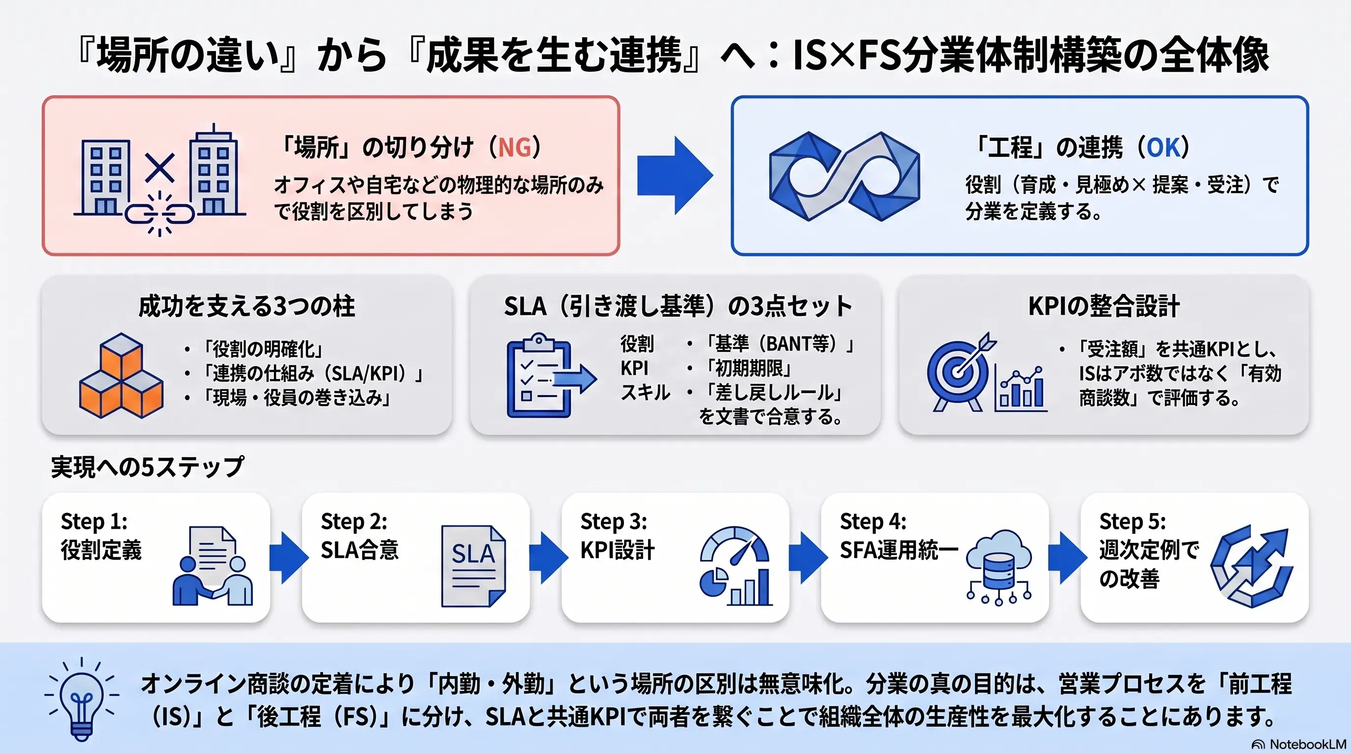 インサイドセールスとフィールドセールスの違い|比較表と分業体制の作り方5ステップ