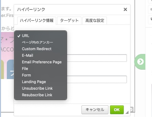Account Engagementメールリンク差し込み画面